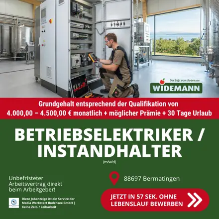 Stellenanzeige Widemann Bodensee-Kelterei