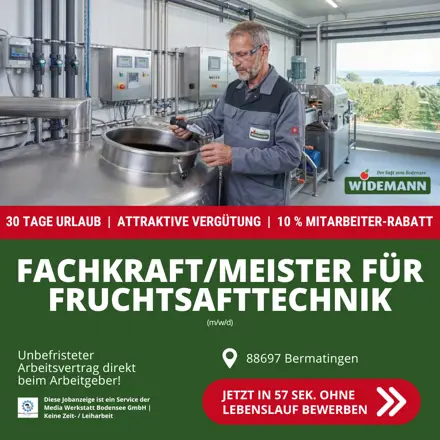 Stellenanzeige Widemann Bodensee-Kelterei