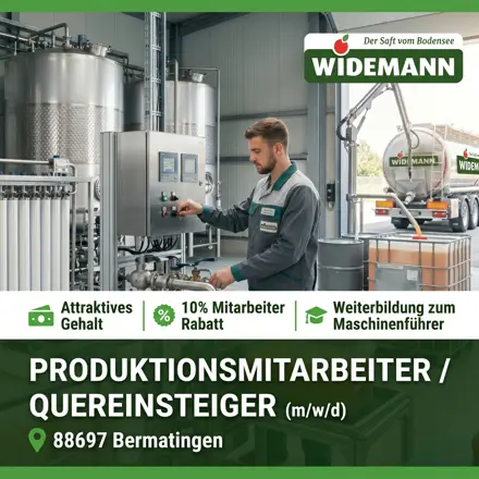 Stellenanzeige Widemann Bodensee-Kelterei