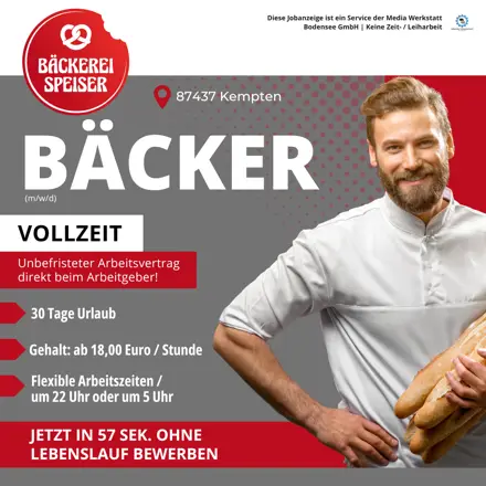 Stellenanzeige Bäckerei Speiser